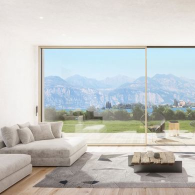 Ein Wohnzimmer mit Verglasung und Schiebetür Dreamslide