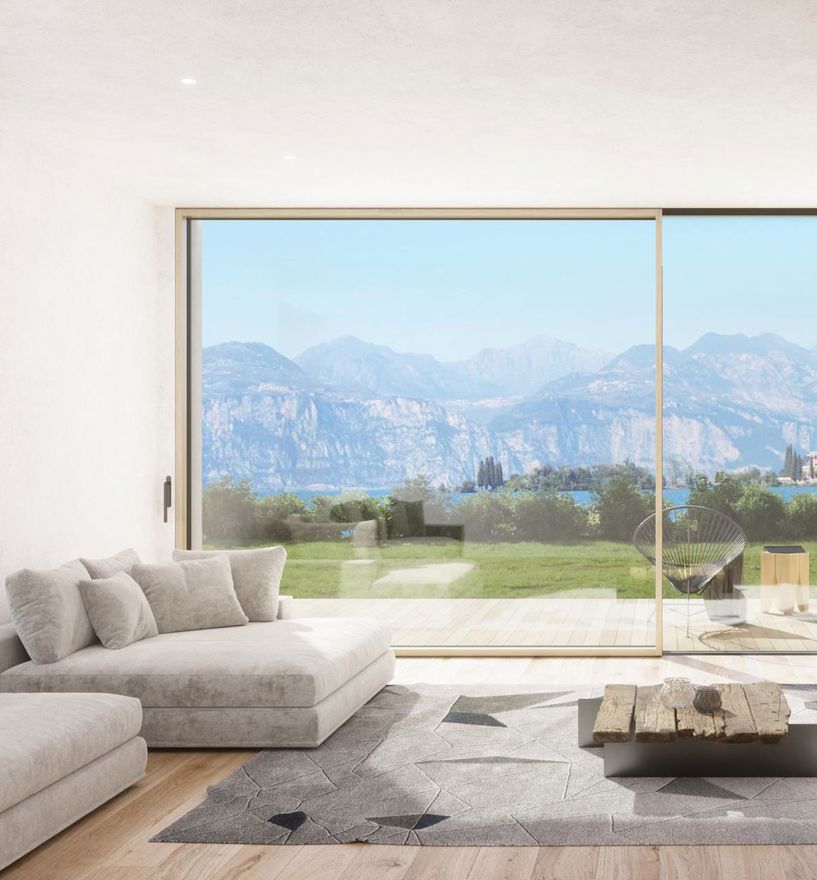 Ein Wohnzimmer mit Verglasung und Schiebetür Dreamslide