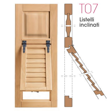 Persiana in legno modello T07 con listelli inclinati