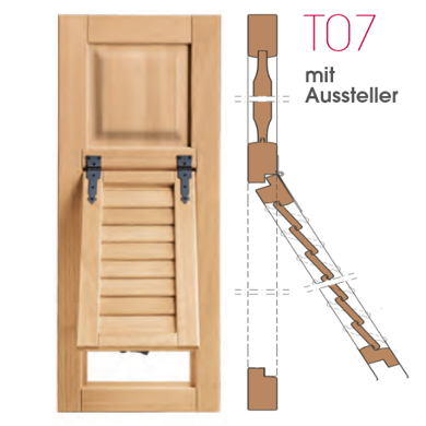 Holz-Jalousien Modell T07 mit Aussteller